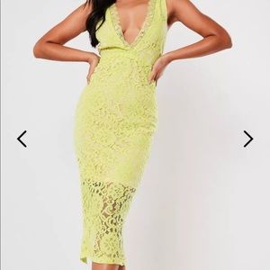 Misguided lime lace plunge midaxi dress